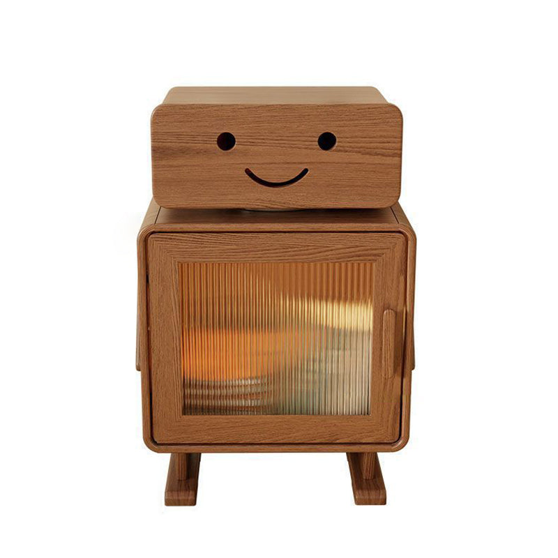 Table de nuit contemporaine carrée en bois de caoutchouc avec verre et métal à 2 tiroirs pour chambre 