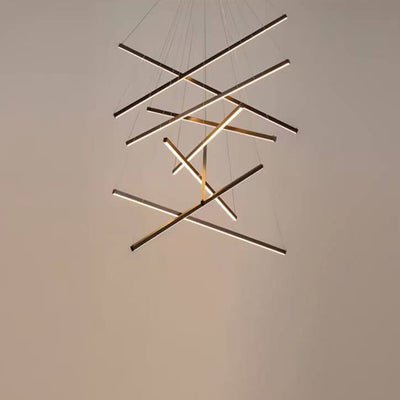 Nordic Light Luxury Iron Aluminum Geometric Line Combination LED Chandelier