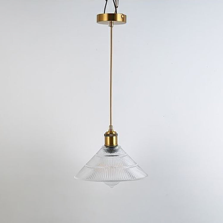 Traditional Japanese Wood Brass Glass Semicircular Loudspeaker 1-Light Pendant Light For Dining Room