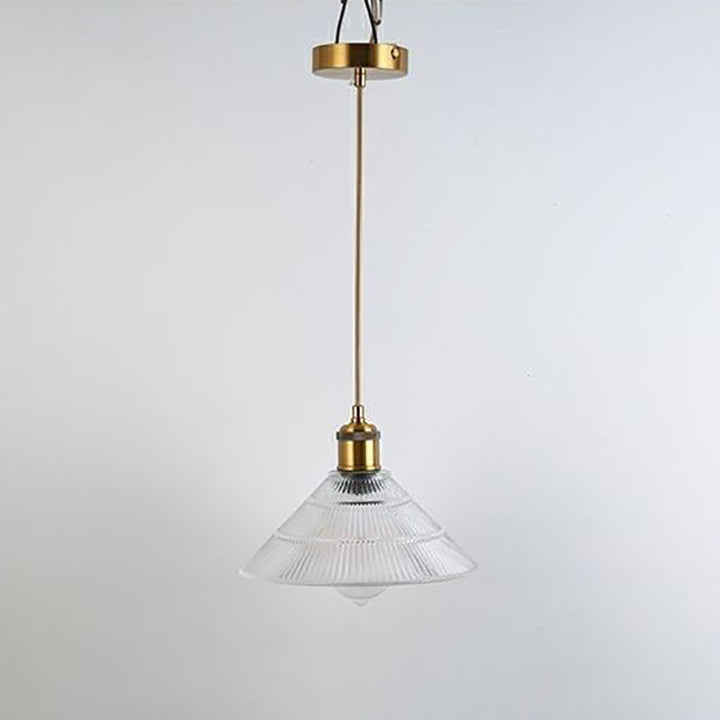 Traditional Japanese Wood Brass Glass Semicircular Loudspeaker 1-Light Pendant Light For Dining Room