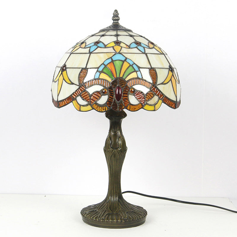 Traditional Tiffany Stained Glass Dome Aolly Base 1-Light Table Lamp For Home Office