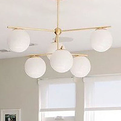 Zeitgenössische nordische Kugelzweig-Deckenleuchte aus Eisen und Kupferglas mit 3/6 Lichtern, halbbündige Deckenmontage für Wohnzimmer 