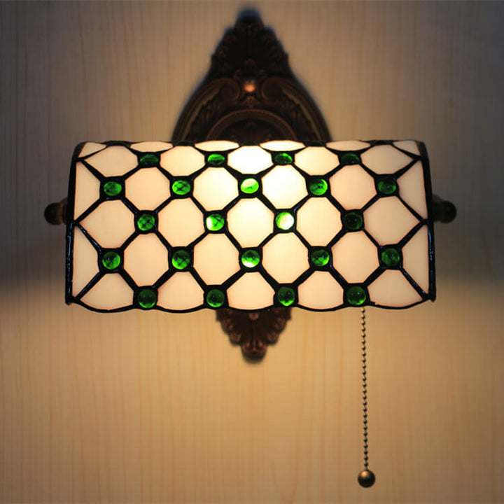 Traditional Tiffany Lucite Beads Stained Glass 1-Light Wall Sconce Lamp For Bedroom