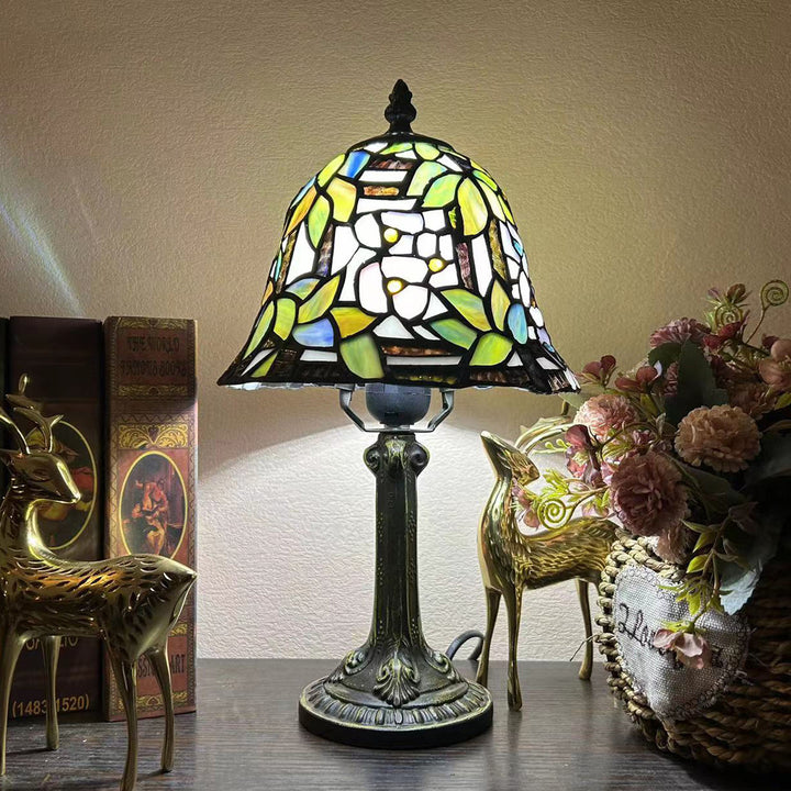Traditional Tiffany Alloy Glass Dome Flower 1-Light Table Lamp For Bedside