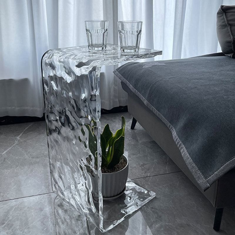 Zeitgenössischer nordischer quadratischer rechteckiger Ripple C-förmiger Beistelltisch eingebettet für das Wohnzimmer 