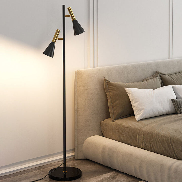 Modern Minimalist Marble Iron Horn Shade Rotatable 2-Light Standing Floor Lamp For Living Room &amp; Bedroom