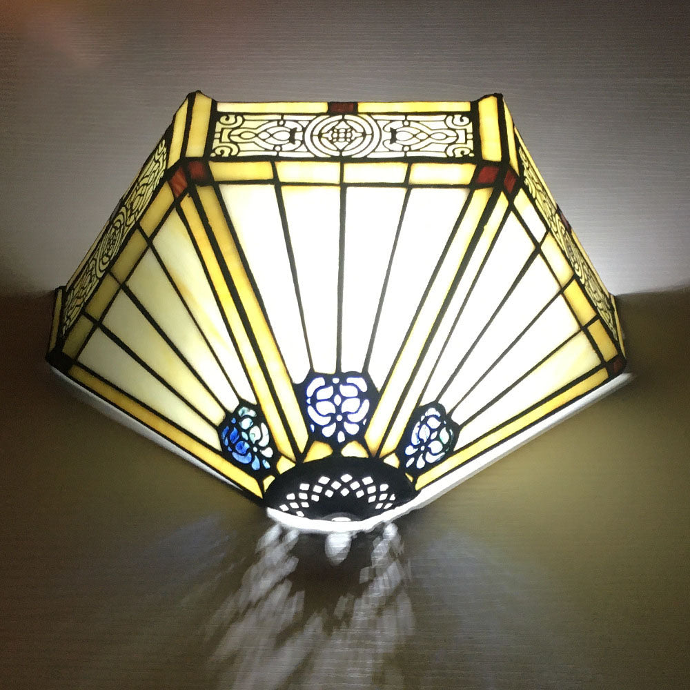 Applique Murale à 1 Lumière en Verre Alliage Tiffany Traditionnel avec Fleur Semi-circulaire et Libellule pour Couloir 