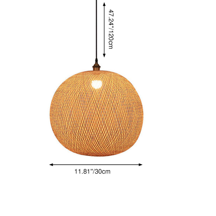 Lámpara colgante japonesa de 1 luz beige con bola redonda de tejido de bambú 