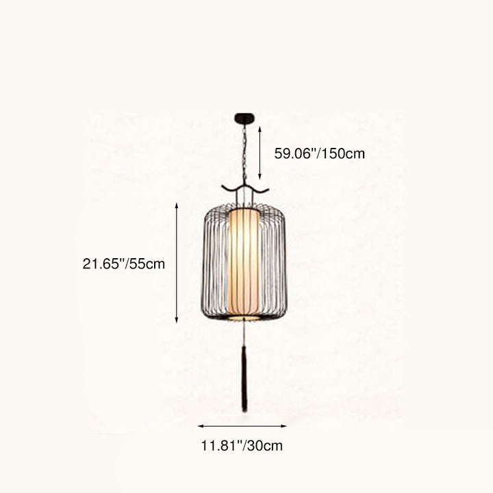 Nouveau style chinois rétro suspension à 1 lumière avec abat-jour en forme de cage à oiseaux 