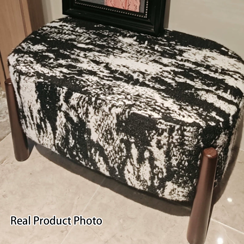 Modern Minimalist Oval Rubberwood Corduroy Teddy Fleece Faux Mink Fur Yarn Sponge Low Stool Backless Armless For Hallway