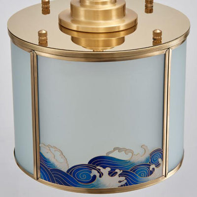 Plafonnier semi-encastré à 1 lumière en laiton et verre de style chinois traditionnel pour salon 