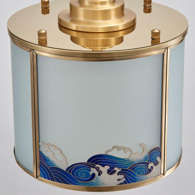 Plafonnier semi-encastré à 1 lumière en laiton et verre de style chinois traditionnel pour salon 