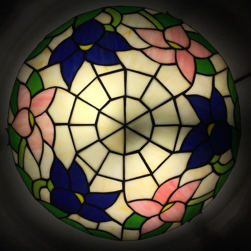 Traditional Tiffany Round Shell Bead Stained Glass 2-Light Flush Mount Ceiling Light For Hallway