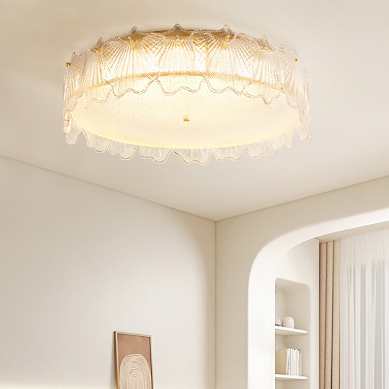 Luz de techo empotrada LED de vidrio con hardware de hoja redonda minimalista moderna de crema para sala de estar 