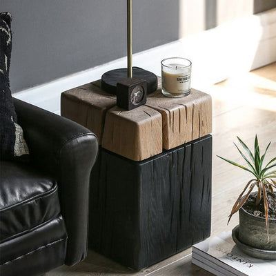 Table d'appoint en bois massif au design cuboïde japonais contemporain pour salon 