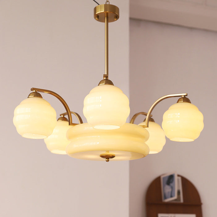 Lustre Moderne à Branches Courbées Style Mi-Siècle avec Baguette Ronde et Globes en Verre et Fer 4/6/8 Lumières pour Salon 