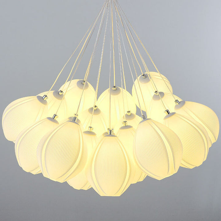 French Cream Magnolia Stamen PC Lampshade 7/13/19-Light Chandelier