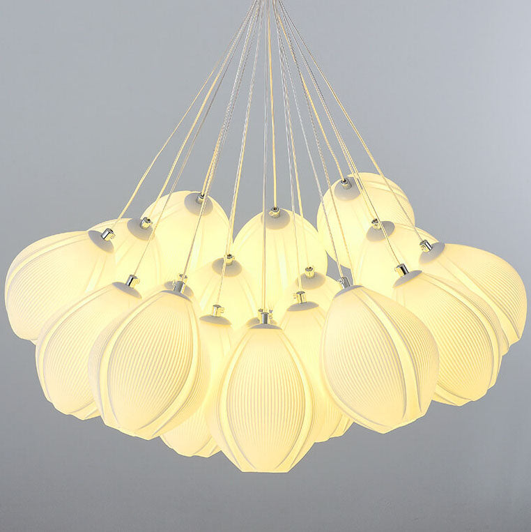 French Cream Magnolia Stamen PC Lampshade 7/13/19-Light Chandelier