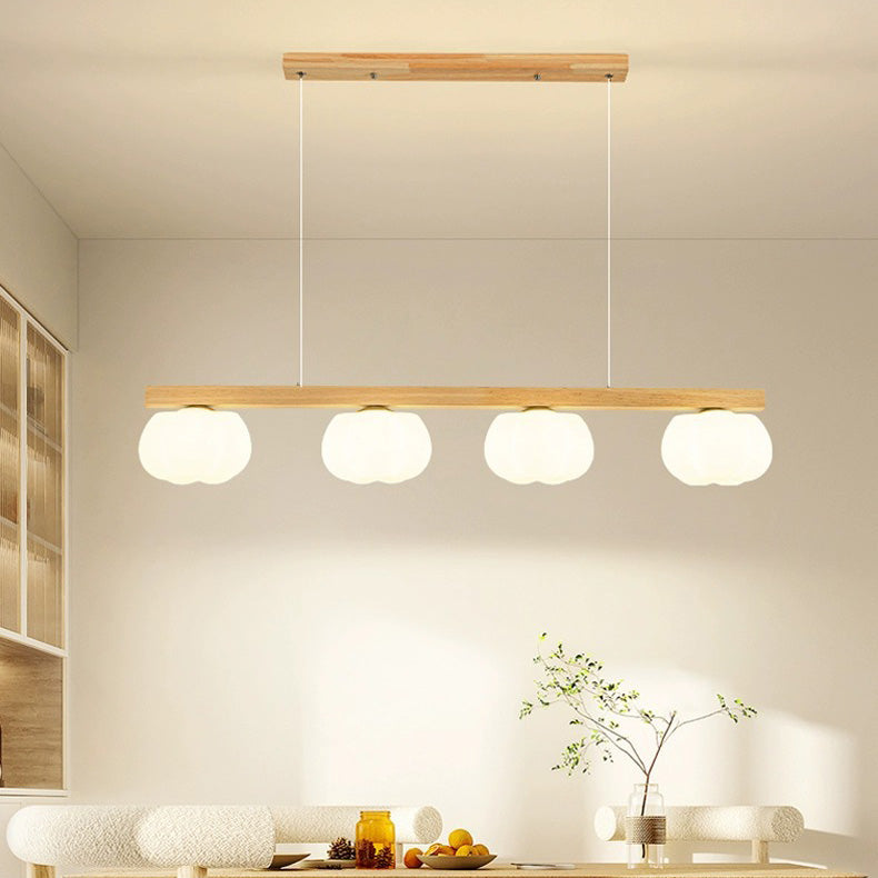 Traditional Japanese Wood Grain Iron Plastic Cotton Shade 4-Light Island Light Chandelier For Living Room
