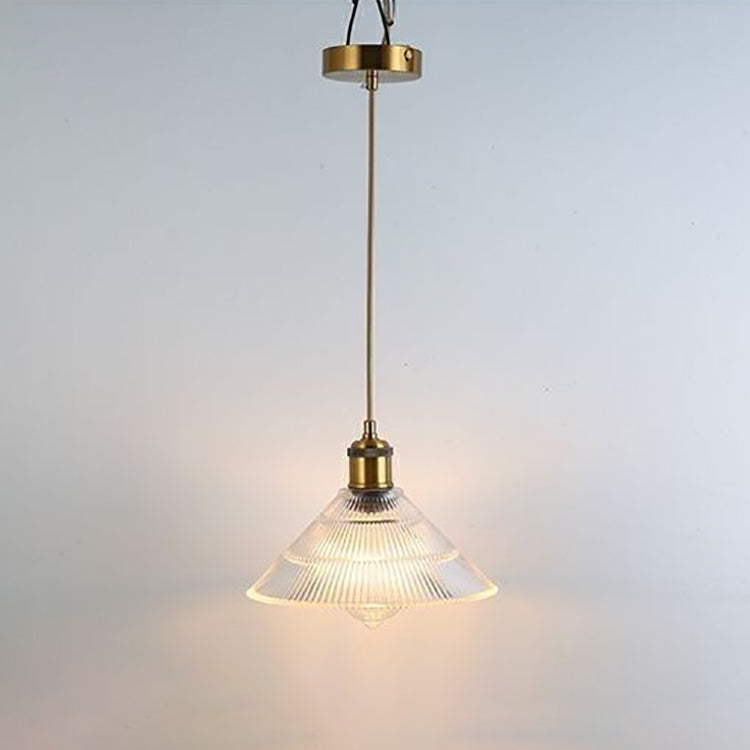Traditional Japanese Wood Brass Glass Semicircular Loudspeaker 1-Light Pendant Light For Dining Room