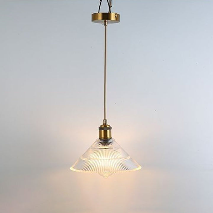 Traditional Japanese Wood Brass Glass Semicircular Loudspeaker 1-Light Pendant Light For Dining Room