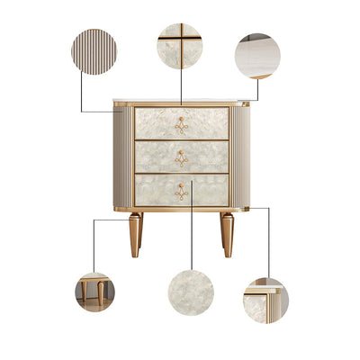 Table de nuit rectangulaire en pierre moderne avec pieds en bois et 3 tiroirs pour chambre à coucher 