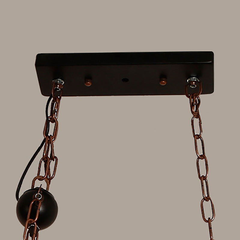 Tradicional lámpara de araña de 6 luces de hierro en forma de guitarra con tallado en madera para comedor 