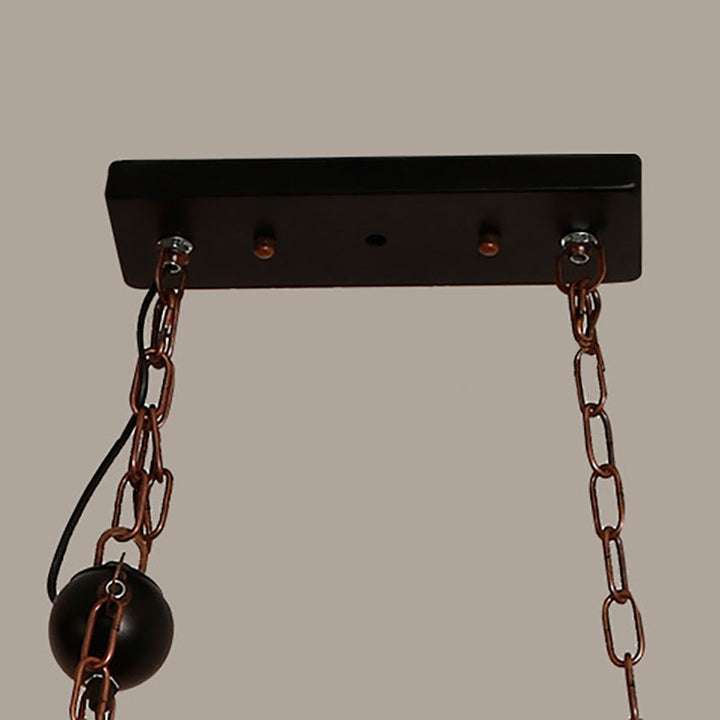 Tradicional lámpara de araña de 6 luces de hierro en forma de guitarra con tallado en madera para comedor 
