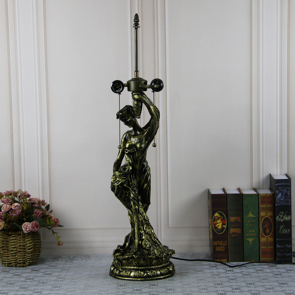 Lampe de table à 2 lumières avec base de femme jolie en forme de vache en diamant de raisin en dôme de verre en résine Tiffany traditionnel pour chevet 