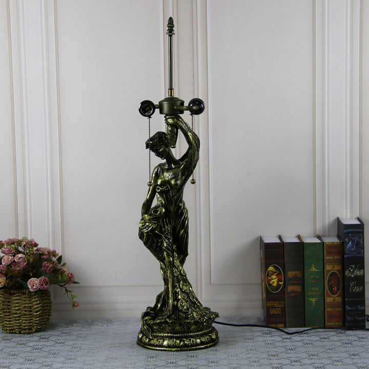 Lampe de table à 2 lumières avec base de femme jolie en forme de vache en diamant de raisin en dôme de verre en résine Tiffany traditionnel pour chevet 