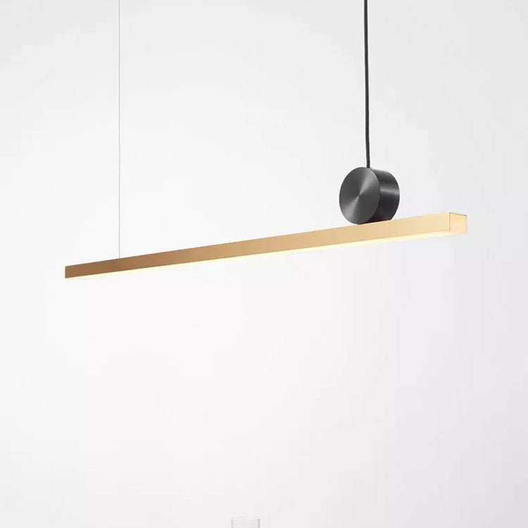 Lustre Contemporain en Cuivre Complet avec Ligne Droite en Acrylique et LED pour Îlot Luminaire Suspendu pour Salon 