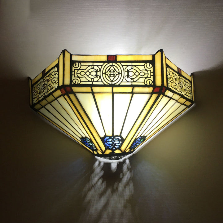 Applique Murale à 1 Lumière en Verre Alliage Tiffany Traditionnel avec Fleur Semi-circulaire et Libellule pour Couloir 