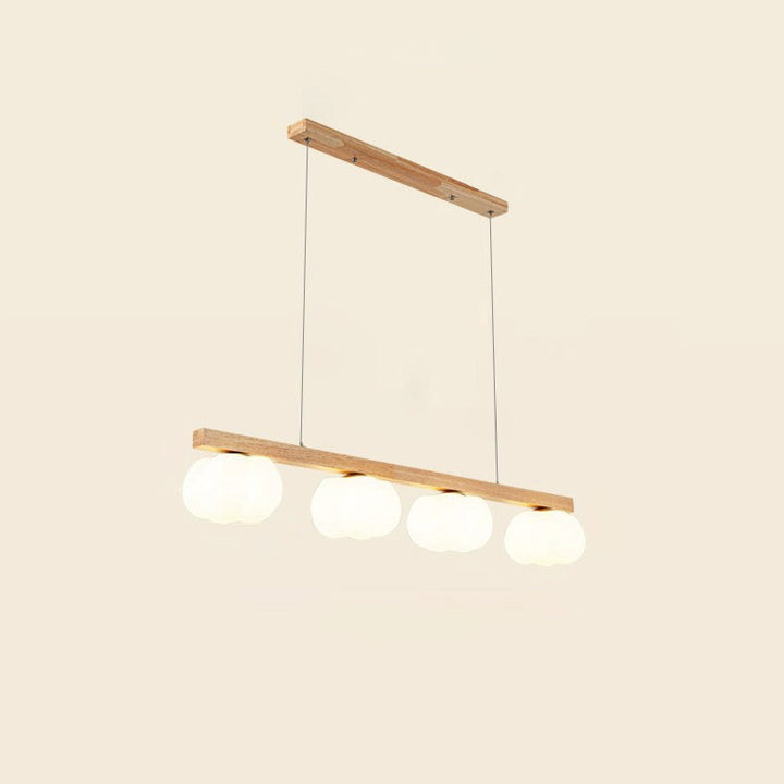Traditional Japanese Wood Grain Iron Plastic Cotton Shade 4-Light Island Light Chandelier For Living Room