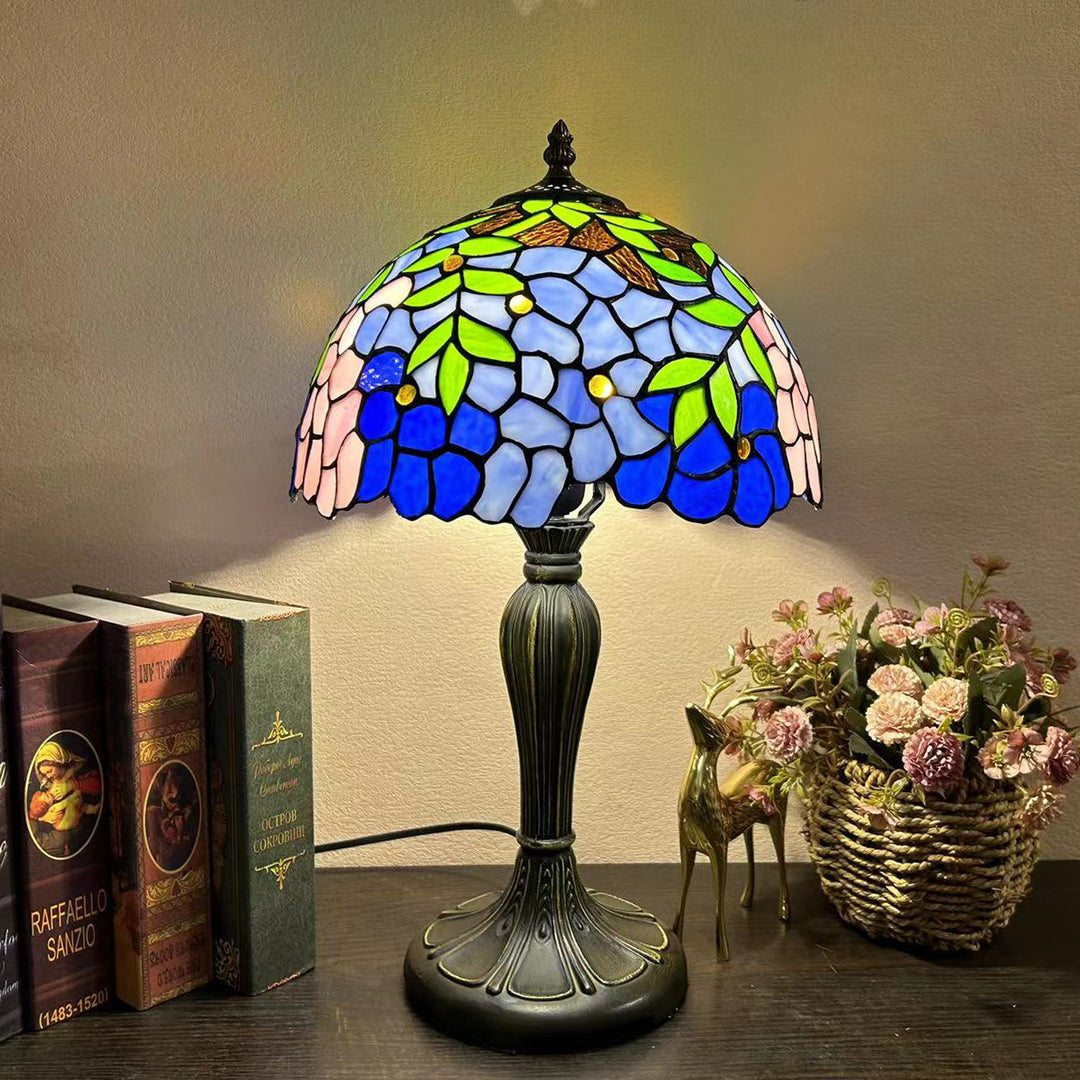 Lampe de table à 1 lumière en verre teinté alliage de fleurs en dôme rond traditionnel Tiffany pour salon 