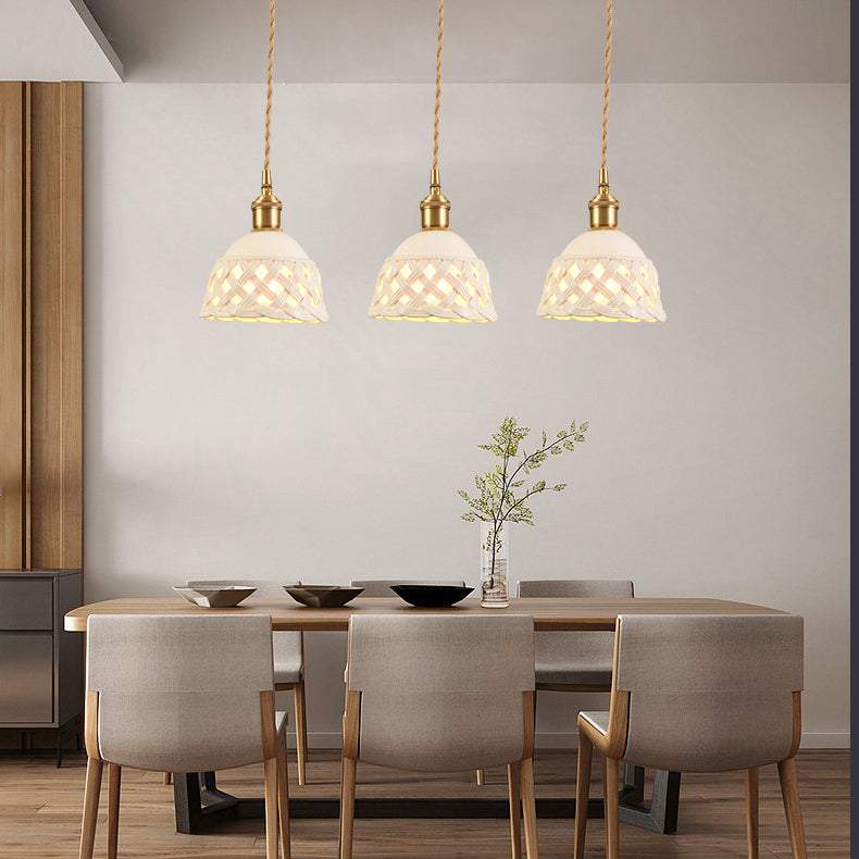 Suspension à 1 lumière pour salle à manger avec bol rond en fil de fer torsadé tressé en fer nordique contemporain 