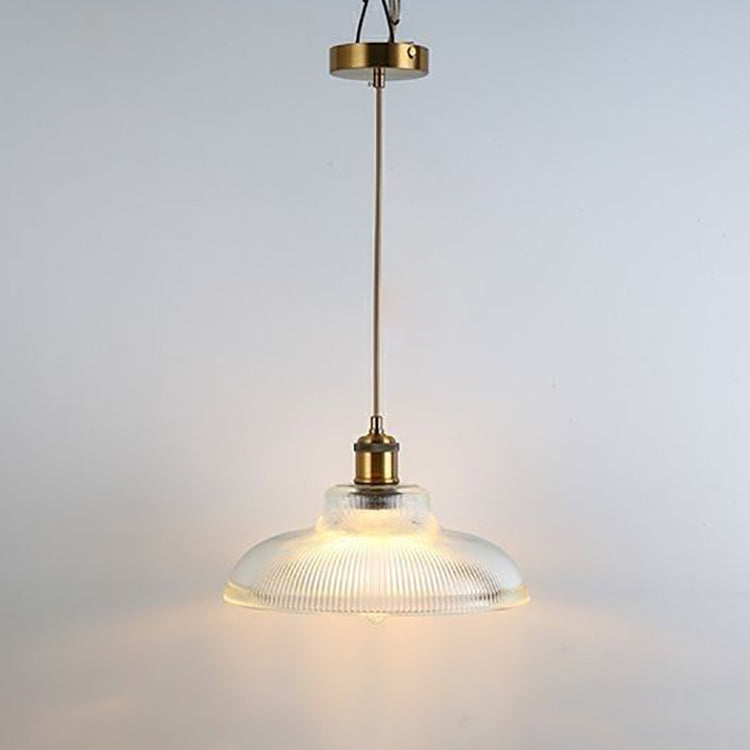 Traditional Japanese Wood Brass Glass Semicircular Loudspeaker 1-Light Pendant Light For Dining Room