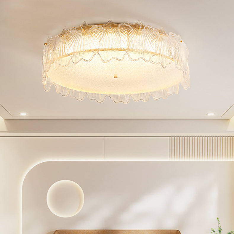 Moderne minimalistische Creme Runde Blatt Hardware Glas LED Unterputz Deckenleuchte für Wohnzimmer 