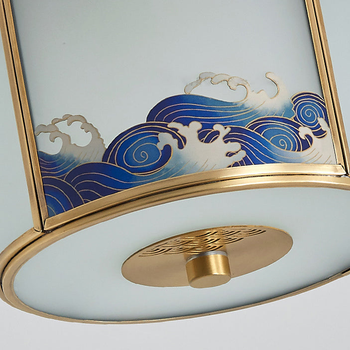 Plafonnier semi-encastré à 1 lumière en laiton et verre de style chinois traditionnel pour salon 