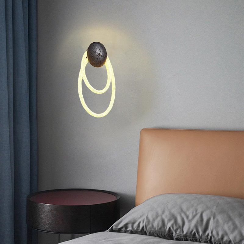 مصباح حائط LED بتصميم لولبي حجري عصري من الألياف البصرية المنسوجة الاسكندنافية الفاخرة لغرفة النوم 