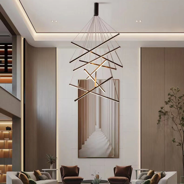 Lustre LED à combinaison de lignes géométriques en fer et aluminium de luxe nordique 