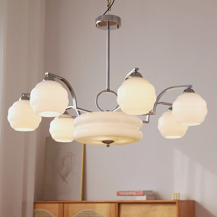Lustre Moderne à Branches Courbées Style Mi-Siècle avec Baguette Ronde et Globes en Verre et Fer 4/6/8 Lumières pour Salon 