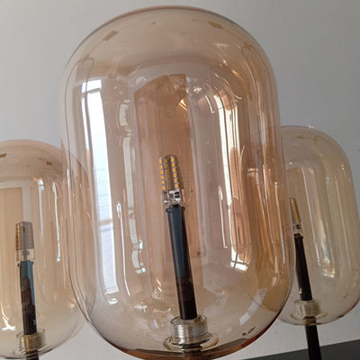 Zeitgenössischer kreativer rechteckiger Kugel-Eisen-Hardware-Glas-6-Licht-LED-Insel-Licht-Kronleuchter für Wohnzimmer 
