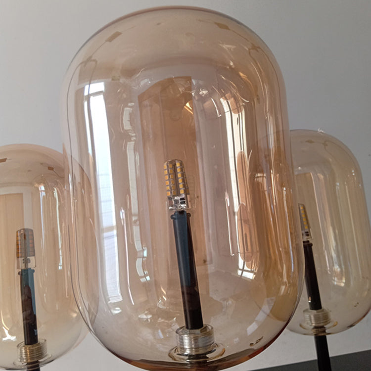 Zeitgenössischer kreativer rechteckiger Kugel-Eisen-Hardware-Glas-6-Licht-LED-Insel-Licht-Kronleuchter für Wohnzimmer 