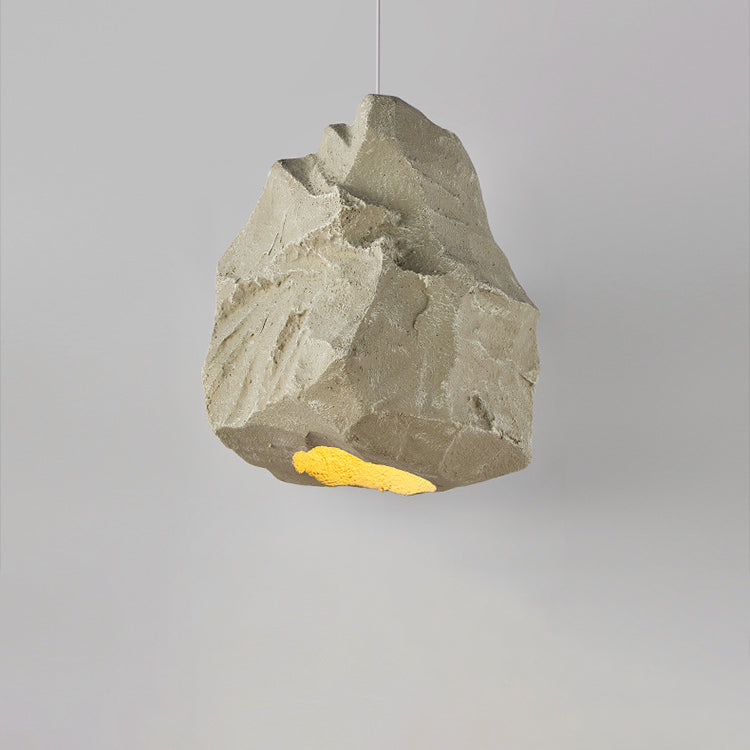 Contemporary Scandinavian Faux Rock Geometric Handmade Sculpture 1-Light Pendant Light For Dining Room