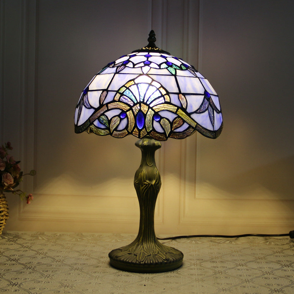 Lampe de table 1 lumière avec base en résine et vitrail Tiffany traditionnel libellule pour maison ou bureau 
