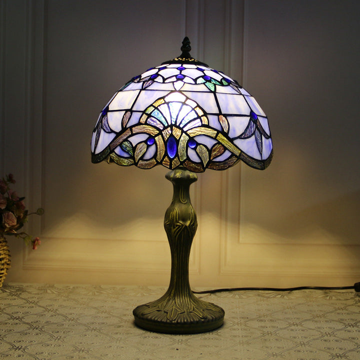 Lampe de table 1 lumière avec base en résine et vitrail Tiffany traditionnel libellule pour maison ou bureau 