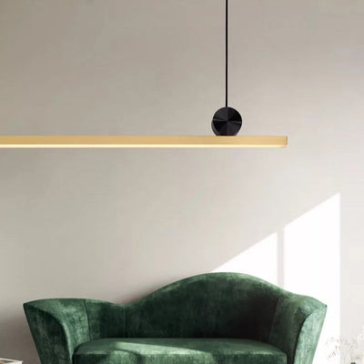 Lustre Contemporain en Cuivre Complet avec Ligne Droite en Acrylique et LED pour Îlot Luminaire Suspendu pour Salon 
