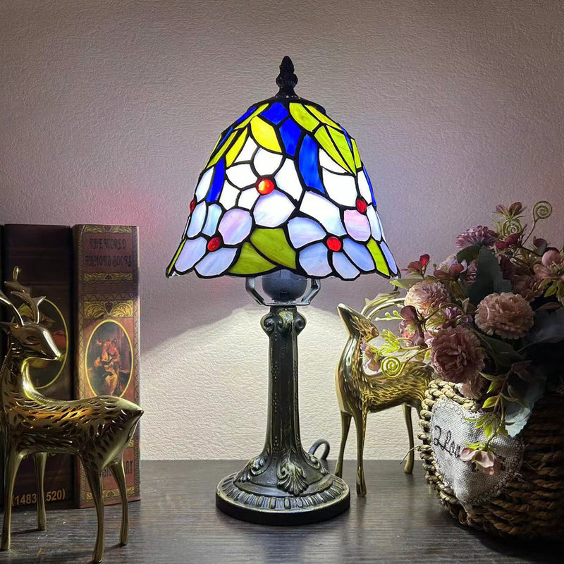 Traditionelle Tiffany Legierung Glas Dome Blume 1-Licht Tischlampe für Nachttisch 