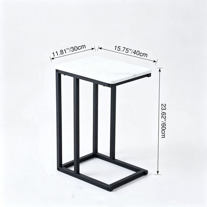 Modern Minimalist Rectangular Rounded-Edge MDF Iron Side Table 1-Tier For Living Room