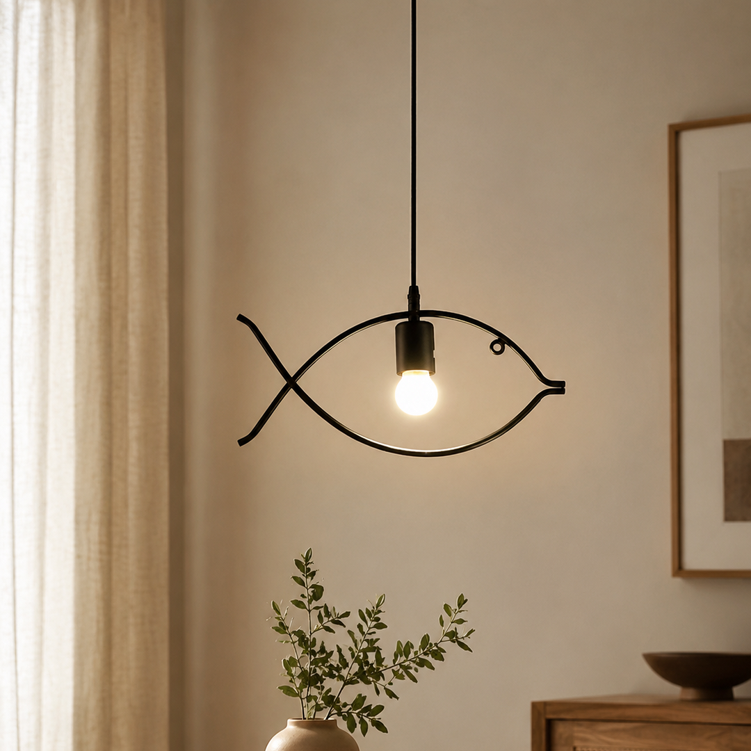 Contemporary Industrial Iron Fish 1-Light Pendant Light For Dining Room